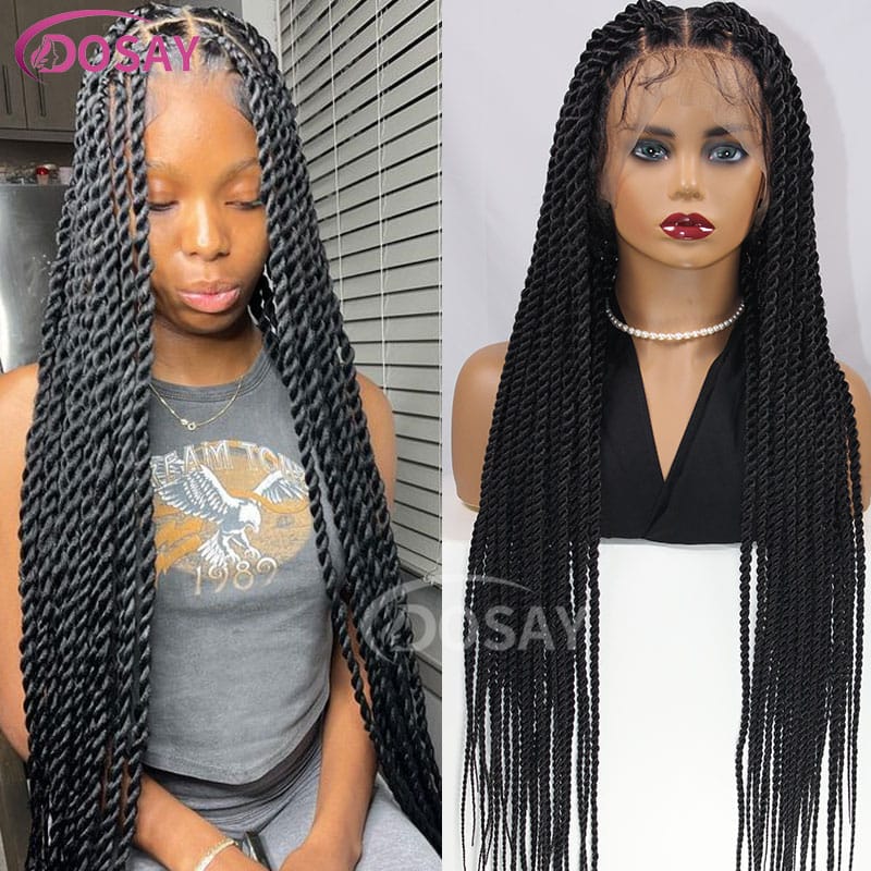 Synthetic Full Lace Braided Wigs For Black Women 36 Inch Long Senegalese Twist Braiding Hair Wig Box Braided Wig With Baby Hair