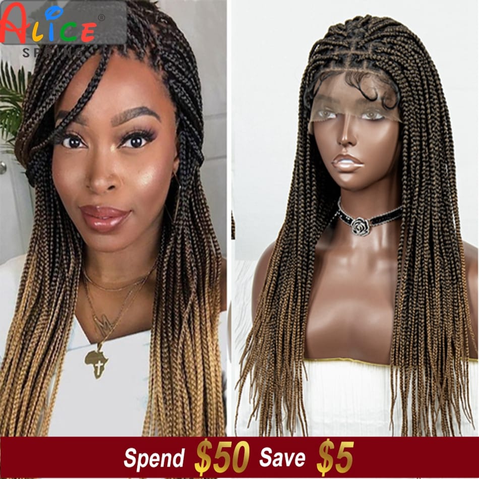 Synthetic Full Braided Lace Wig Knotless Box Cornrow Braid Wigs for Black Women Baby Hair Nederlands Braid Wig on Sale Clearance