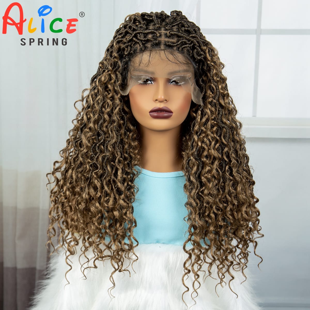 Ombre Goddess Faux Locs Braided Wigs for Black Women Curly Synthetic Wigs with Baby Hair Locs Twist Crochet Curls Braids Wig