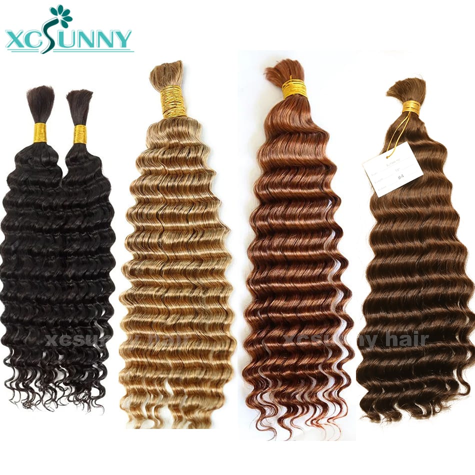 Bulk Human Hair For Braiding Curly Color 27 30 Double Drawn Deep Wave Bulk Human Hair No Weft Bundles For Boho Knotsless Braids