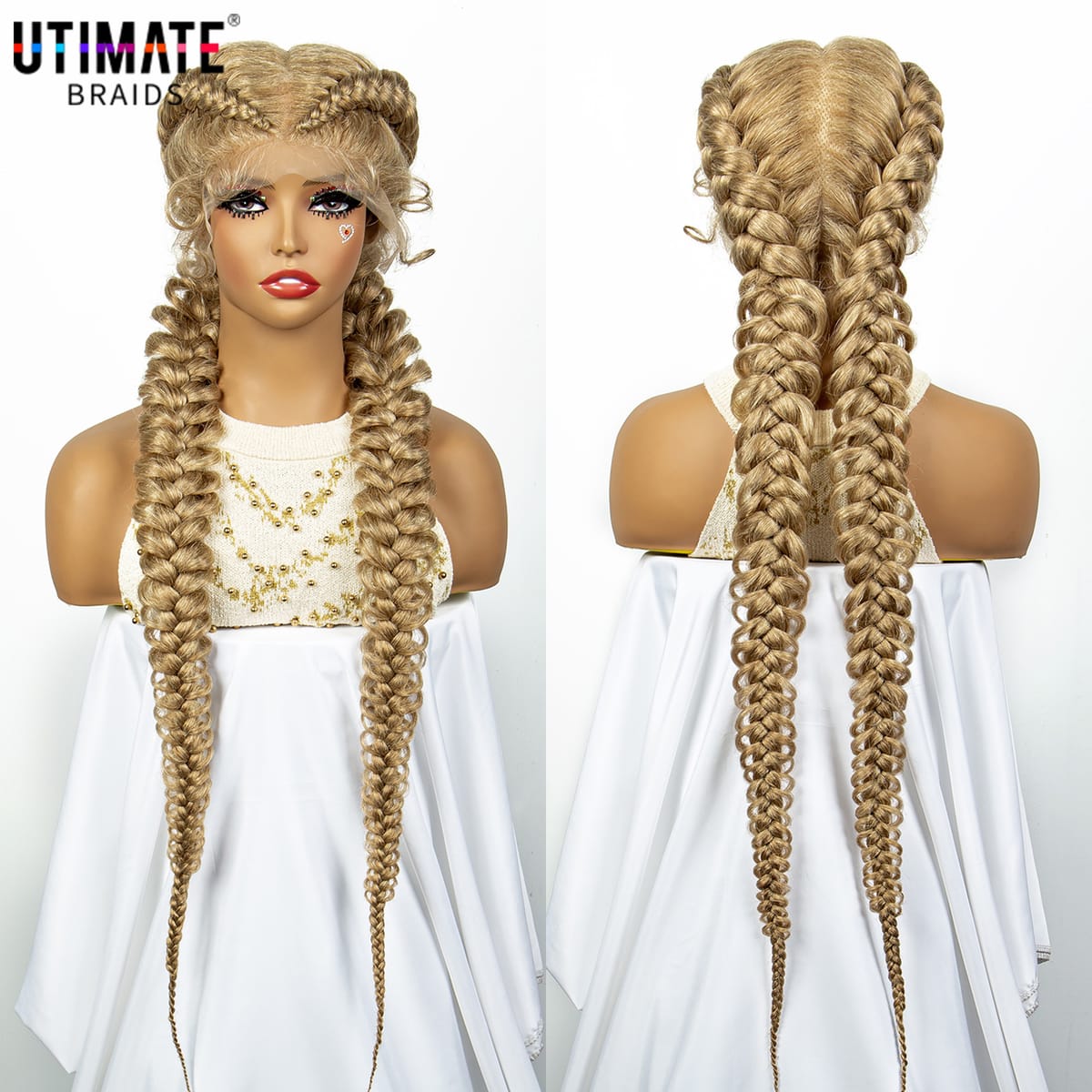 27/613 Colored Blonde Synthetic Lace Frontal Dutch Box Braided Wigs for Black Women Fishtail Braids Wigs with Baby Hair
