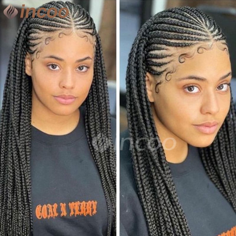 Full Lace Tribal Braids Wigs Synthetic 36" Handmade Cornrow Braided Wigs For Black Women Knotless Box Braids Wigs With Baby Hair
