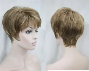 Women Wig Ladies Wig Short Straight Dark Blonde Synthetic Hair Wigs Cosplay Wig