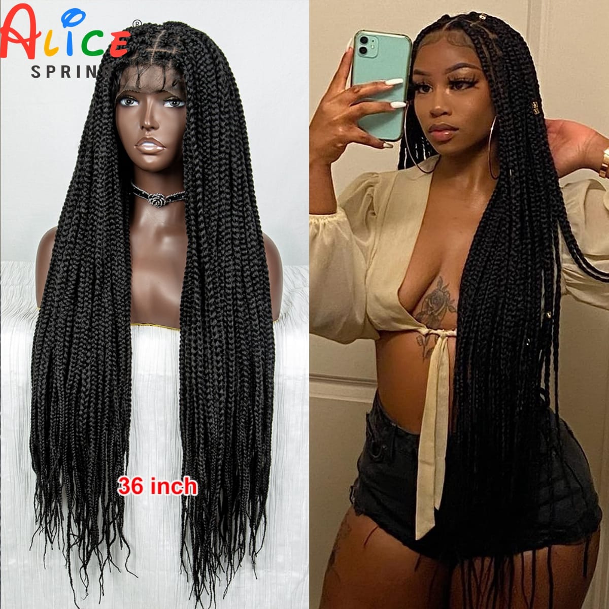 36 Inches Braided Wigs Synthetic Lace Front Wigs with Baby Hair Long Straight Braids Wig for Women Knotless Box Braids Lace Wigs