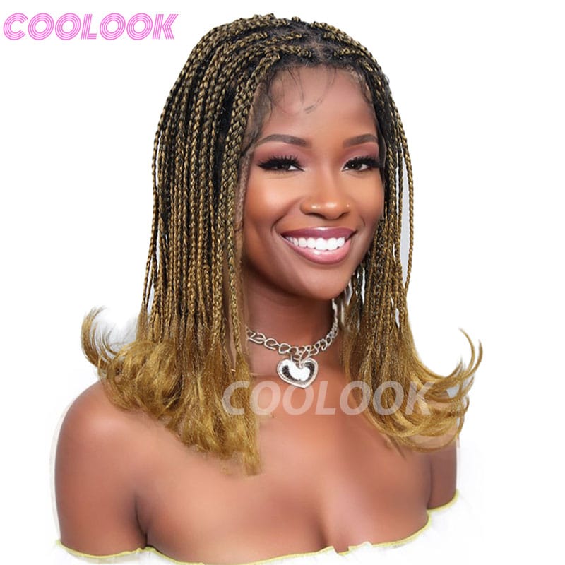 Box Braided Wigs For Black Women Crochet Hair Full Lace Wigs Cornrow Ombre Blonde African Synthetic Short Bob Braiding Hair Wig