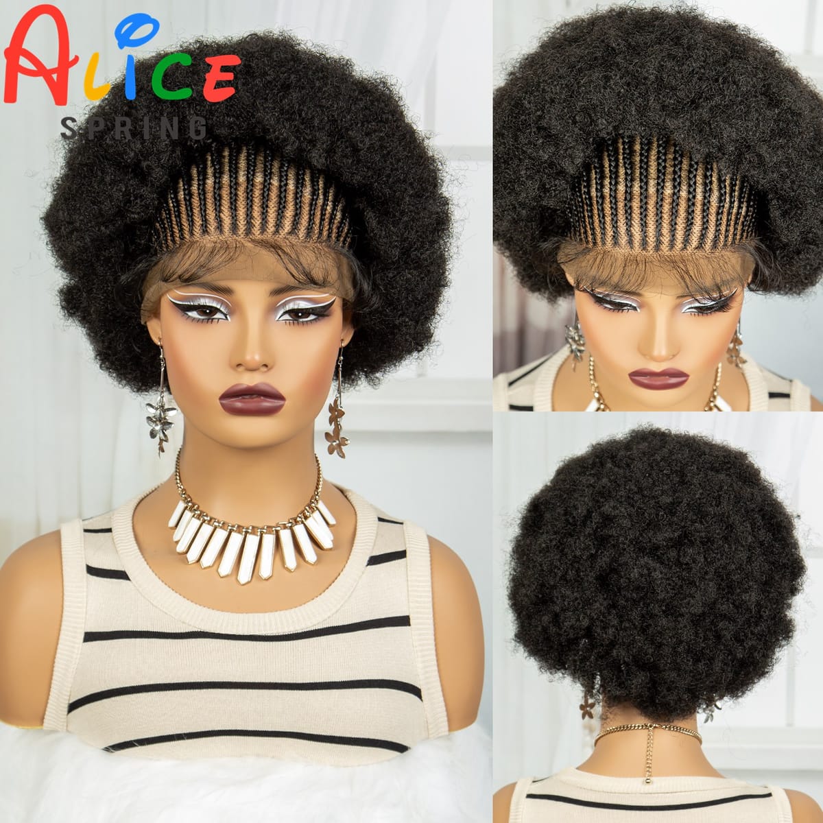 Synthetic Lace Frontal Afro Curly Braided Wigs  For Black Women  6 Inch 13x6 Transparent Short Curly Braids Wigs With Baby Hair