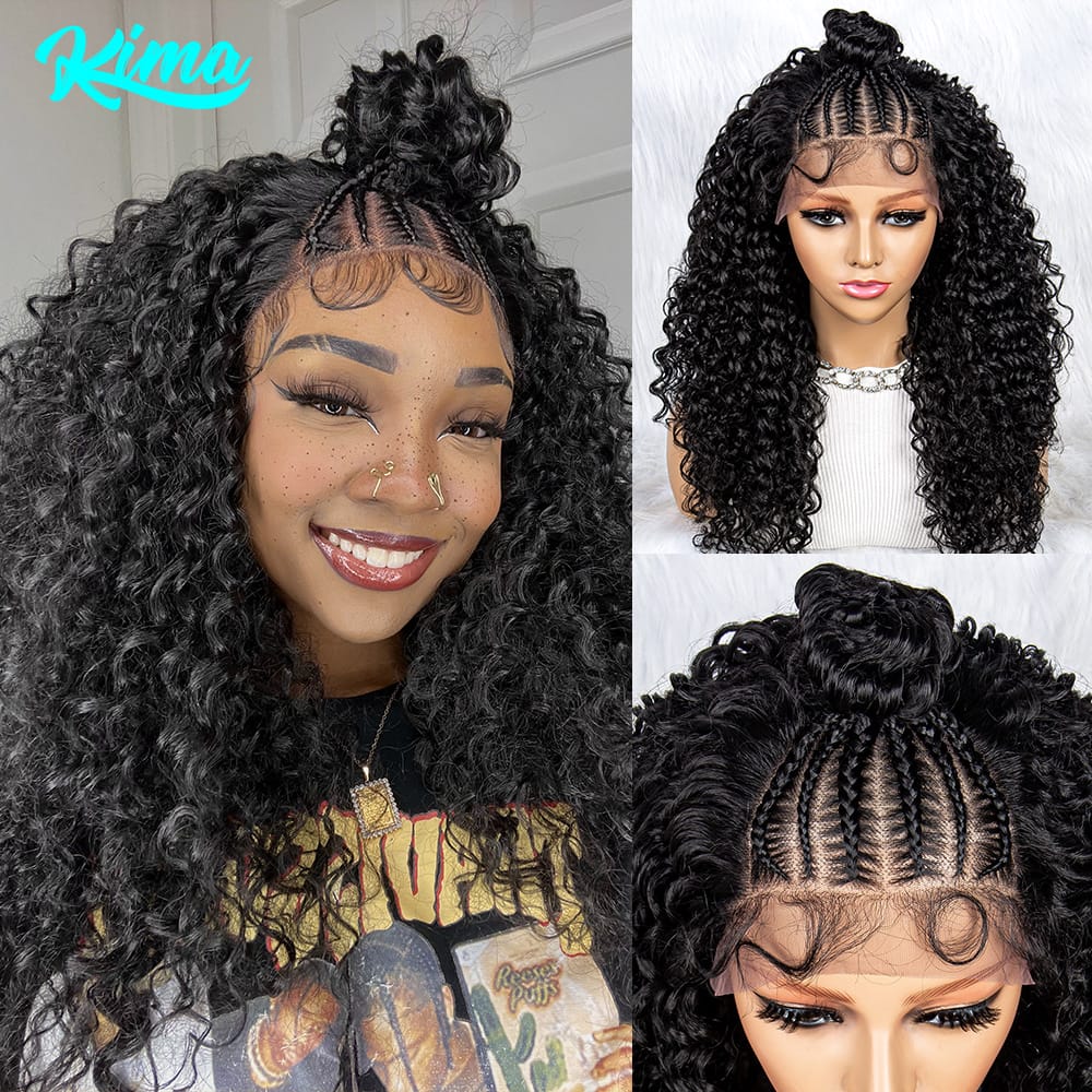 Kima New Braided Wigs Synthetic Lace Front Wig Braided Wigs With Bun For Black Women Wig Kinky Curly Hair Wigs Natural Daily Use