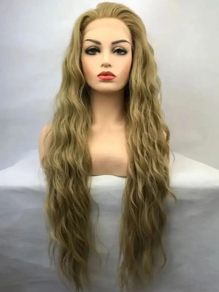 Long Natural Blonde Wavy Transparent Lace Synthetic  Heat Resistant Fiber  Women Body Wave Daily Hair