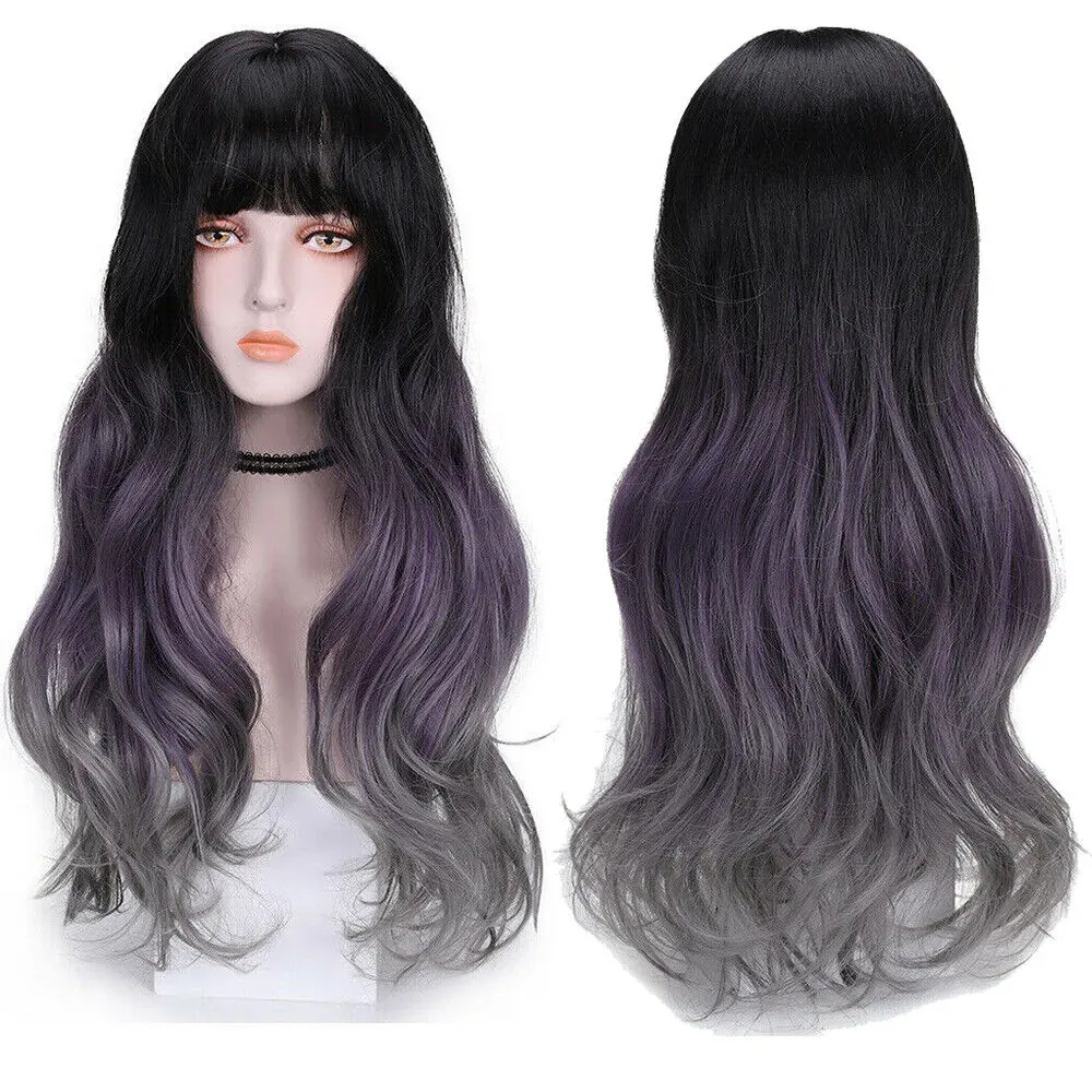 Fashion Gorgeous Long Mixed Black Ombre Wavy Natural Women's Cosplay Hair Wigs