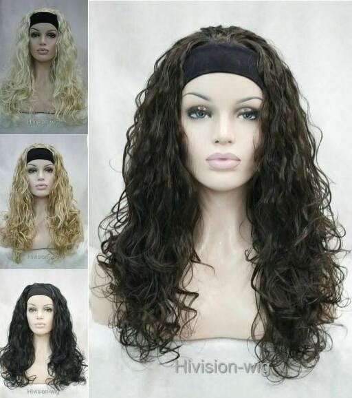 Long Black Small Curly Headband Wigs for Black Women Afro Natural Daily Hair Wig