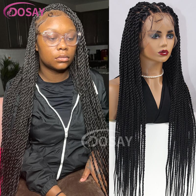 Senegalese Twist Full Lace Wig Synthetic Knotless Box Knotless Braided Wigs For Women Lace Frontal Wig With Baby Hair Braiding