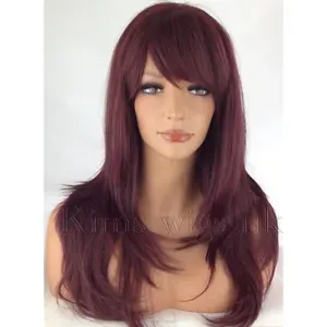 BURGUNDY RED/PLUM HEAT RESIST FULL LONG WOMENS LADIES FASHION HAIR WIG