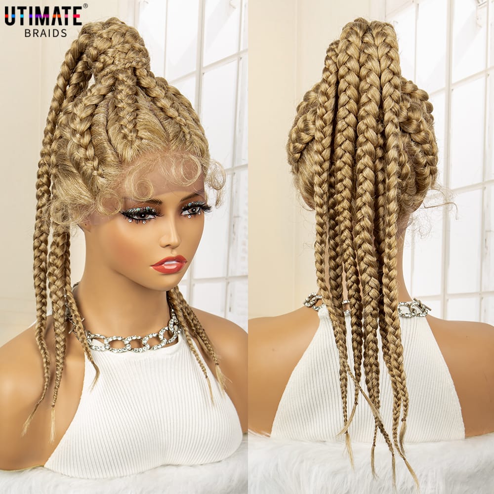 Synthetic Ponytail Braided Wigs Lace Frontal Box Braids Wig with Baby Hair for Black Women 24 Inches Ponytail Braiding Hair Wig