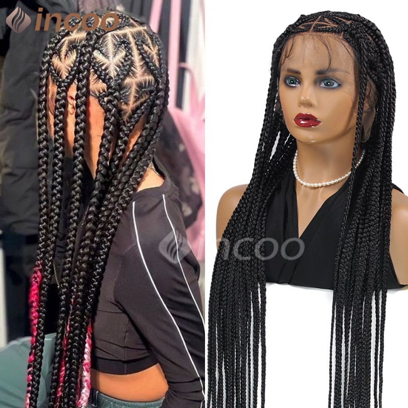 Synthetic Jumbo Braided Wigs Heart Shaped Knotless Full Lace Front Hair For Braiding Crochet Dreadlocks Black Women Knotless Wig