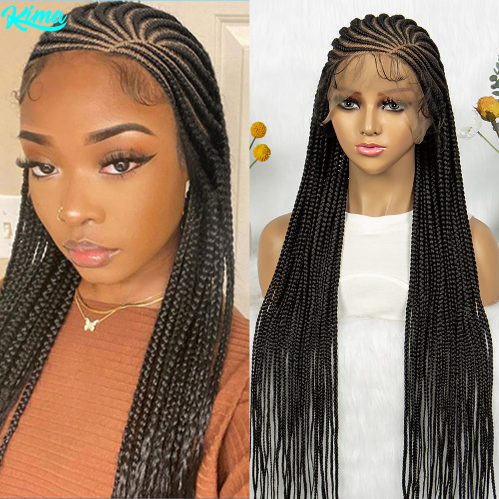 KIMA Synthetic Cornrow Box Braided Wig Full Lace Wigs Stitch Braids with Baby Hair for Black Women