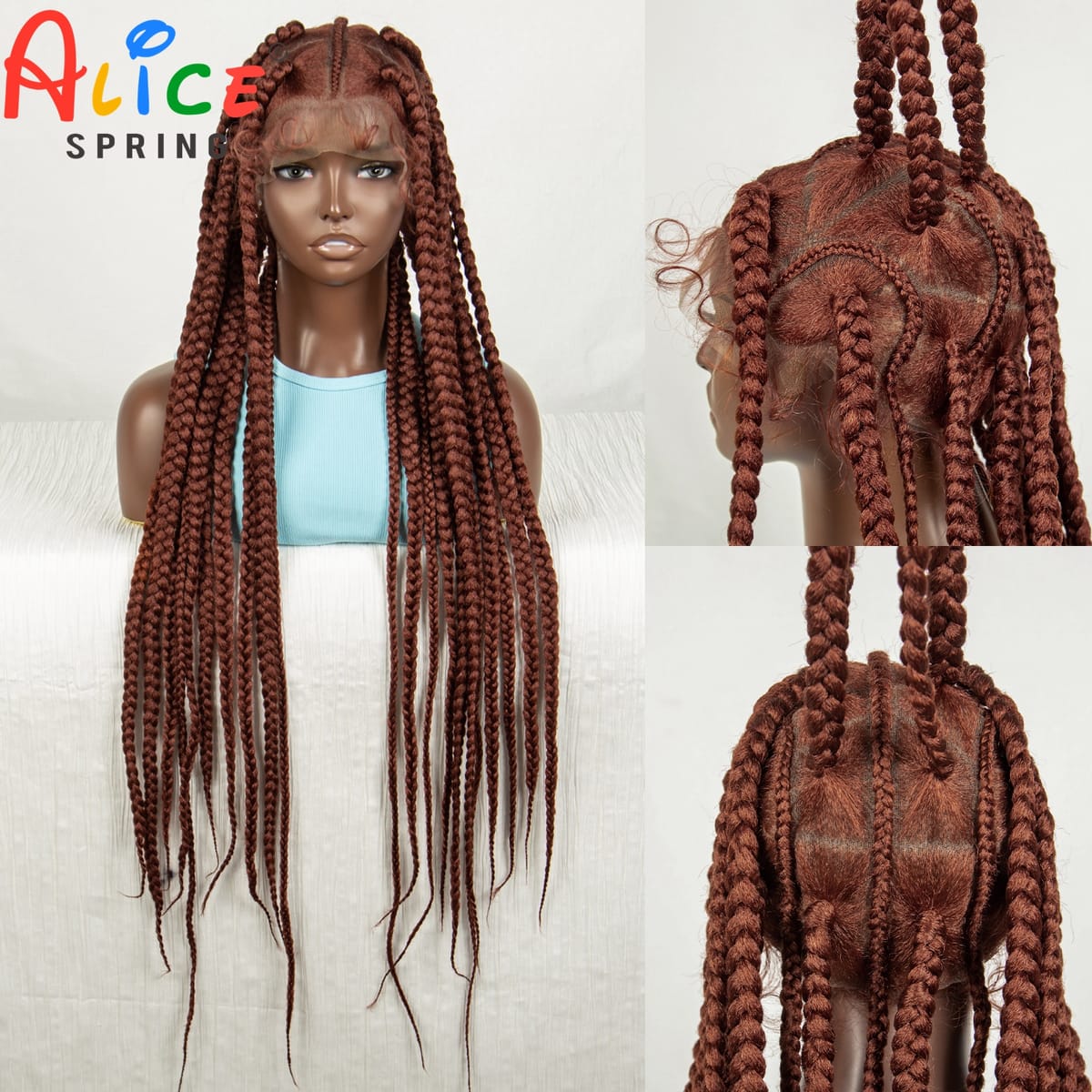 350 Ginger Color Full Lace Braided Wigs Synthetic Knotless Box Twisted Braids Wig for Black Women Lace Front Braiding Hair Wigs