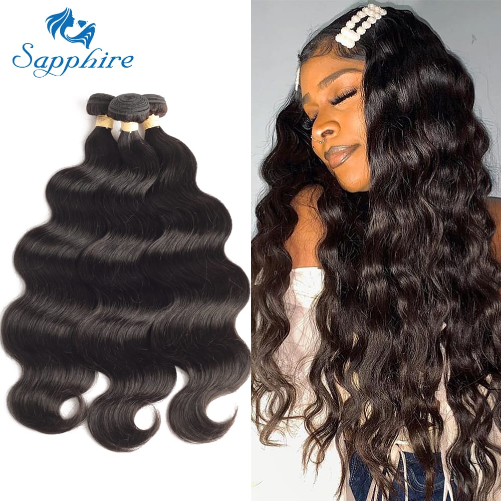 Sapphire 12A Thick Human Hair Bundles Peruvian Body Wave Bundles Human Hair 100% Remy Human Hair Extension 95g-100g Per Bundle