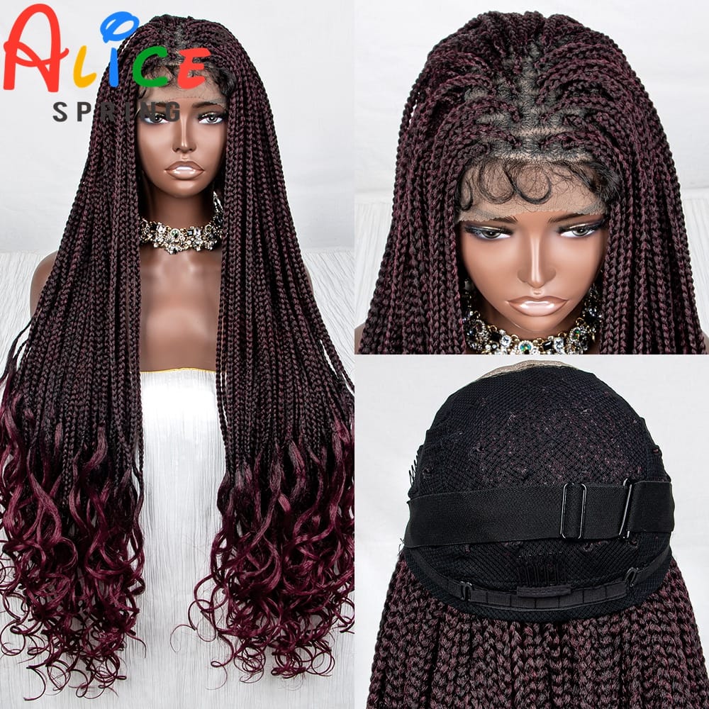 36 Inch 1B-Bug Synthetic Braided Lace Front Wig Crochet Braid Lace Wig with Baby Hair for Black Women Knotless Box Braiding Hair