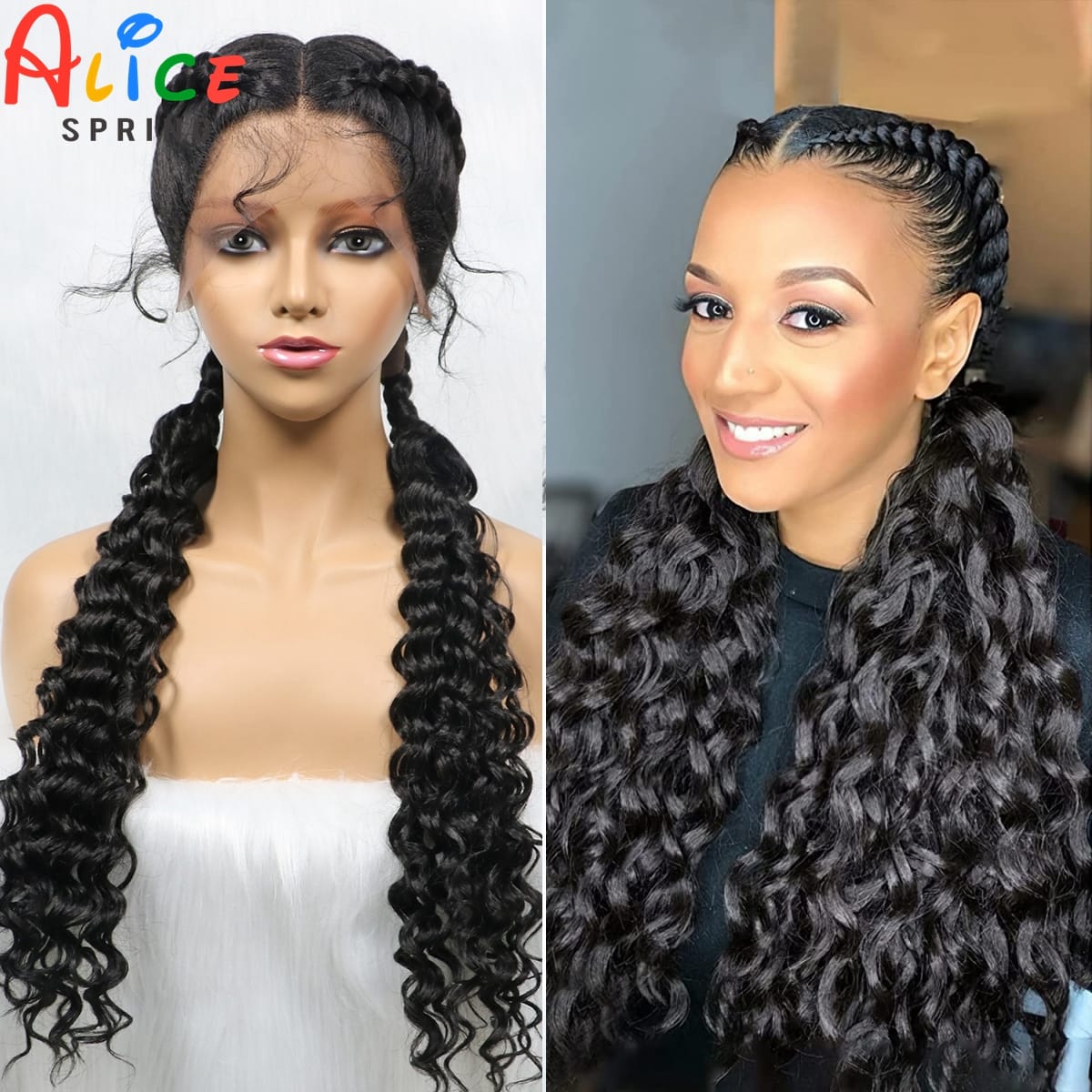 Braided Wigs Synthetic 13x1 T Part Lace  Braiding Hair Wig Curly Water Wave Wig For Black Woman Cornrow Twist Boxing Braided Wig