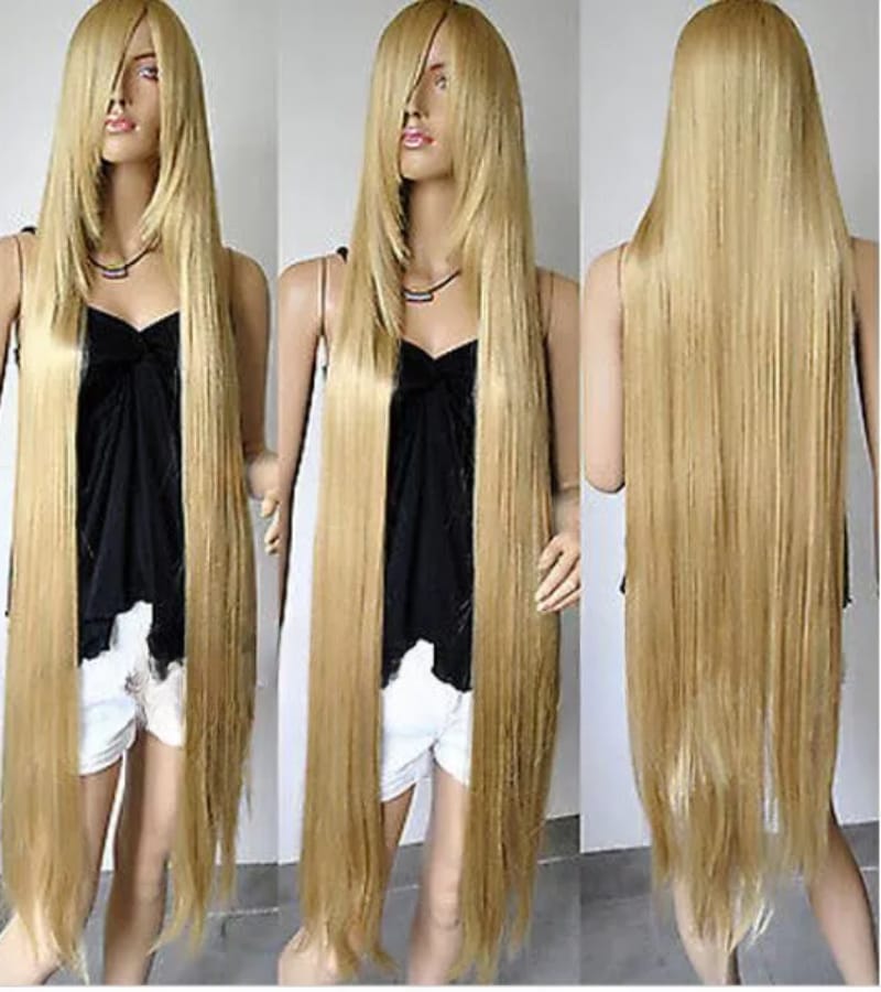 FREE SHIPPING 120cm Long Gold Blonde Straight Cosplay Hair Wig With Bangs wig