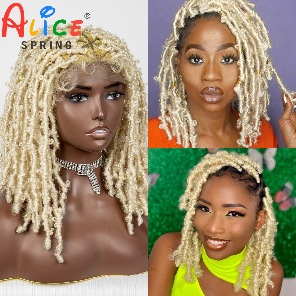 613 Blonde Synthetic Full Lace Braided Wigs Knotless Crochet Hair Wig for Black Women Colorful Butterfly Locs Box Braiding Wigs