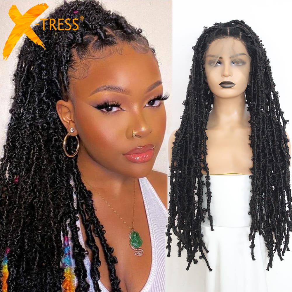 Full Lace Synthetic Braided Wigs For Women Butterfly Distressed Locs Lace Frontal Crochet Braids Hair Wig 100% Hand Made X-TRESS