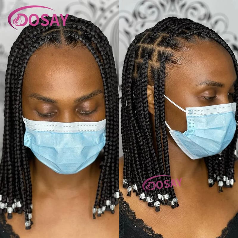 Short Bob Braid Wigs With Baby Hair Full Lace Braided Wigs Knotless Twist Braided Wigs For Black Women Synthetic Wig 10-12Inch