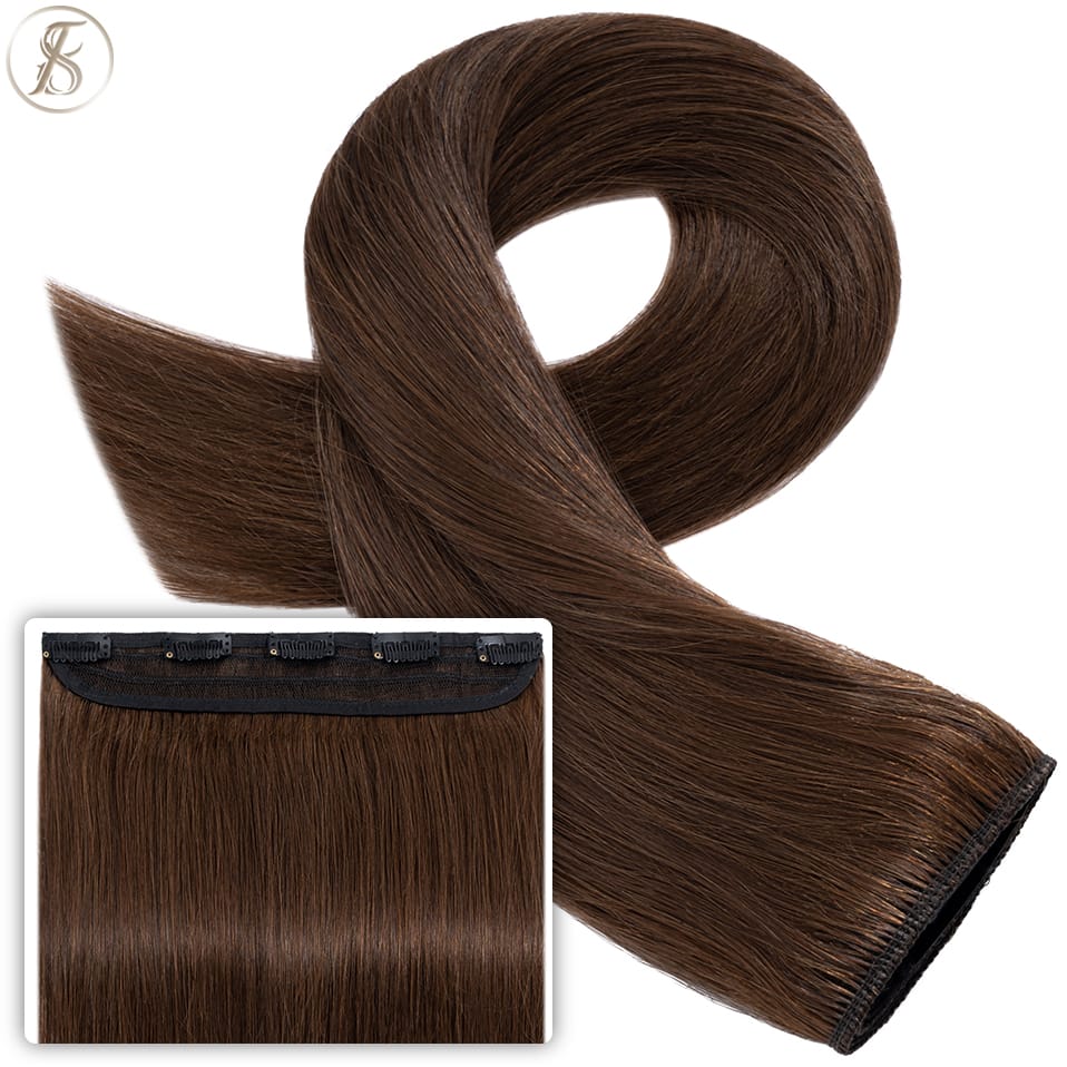 TESS Clip In Human Natural Hair Extensions Hair Clips 3/4 Full Head Hairpiece Clip In Hair Extension Healthy End Brazilian Brown