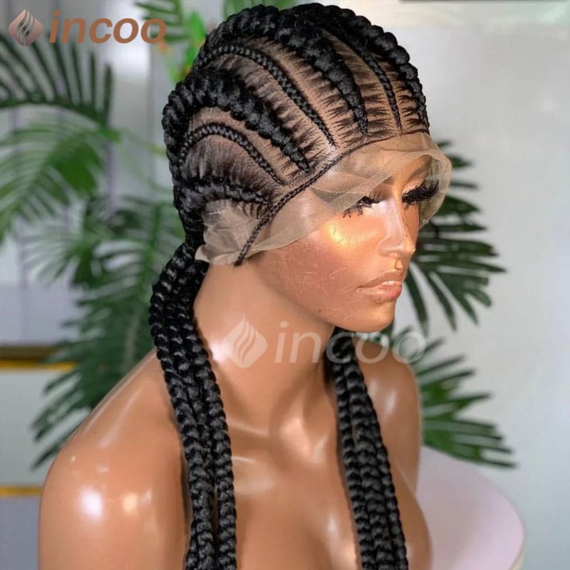 Braided Wigs Synthetic Full Lace Front Hair Wig Crochet Hair Braids Wig For Black Woman Afro Cornrow Twist Boxing Braided Wigs