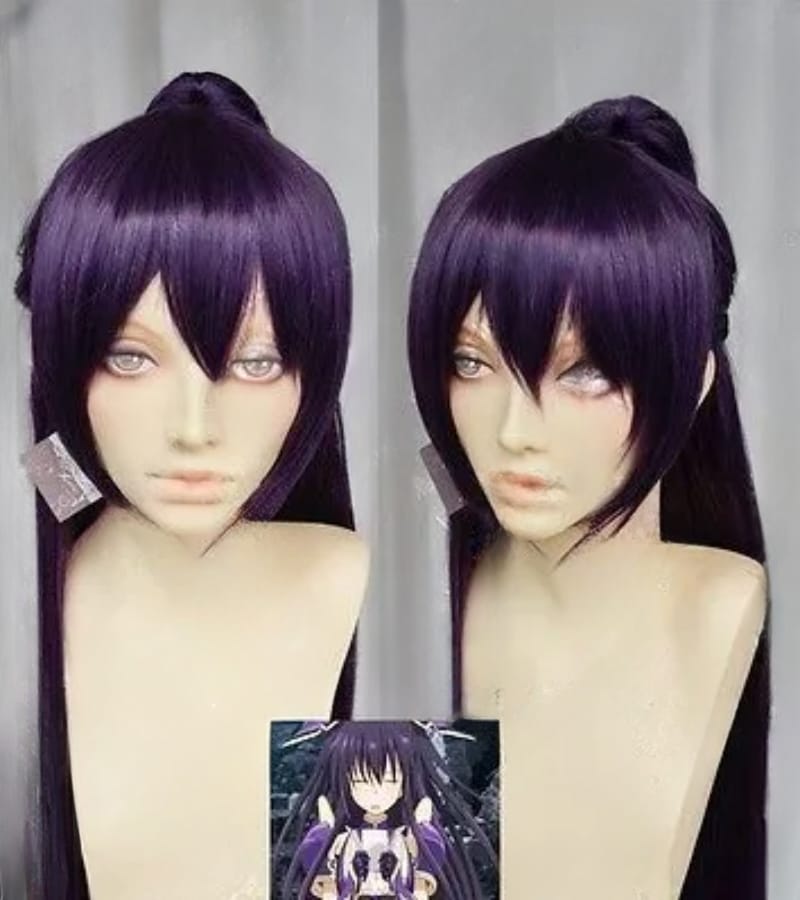 Fashion Long Purple Straight Synthetic Cosplay Hair Wigs With 100cm Ponytail