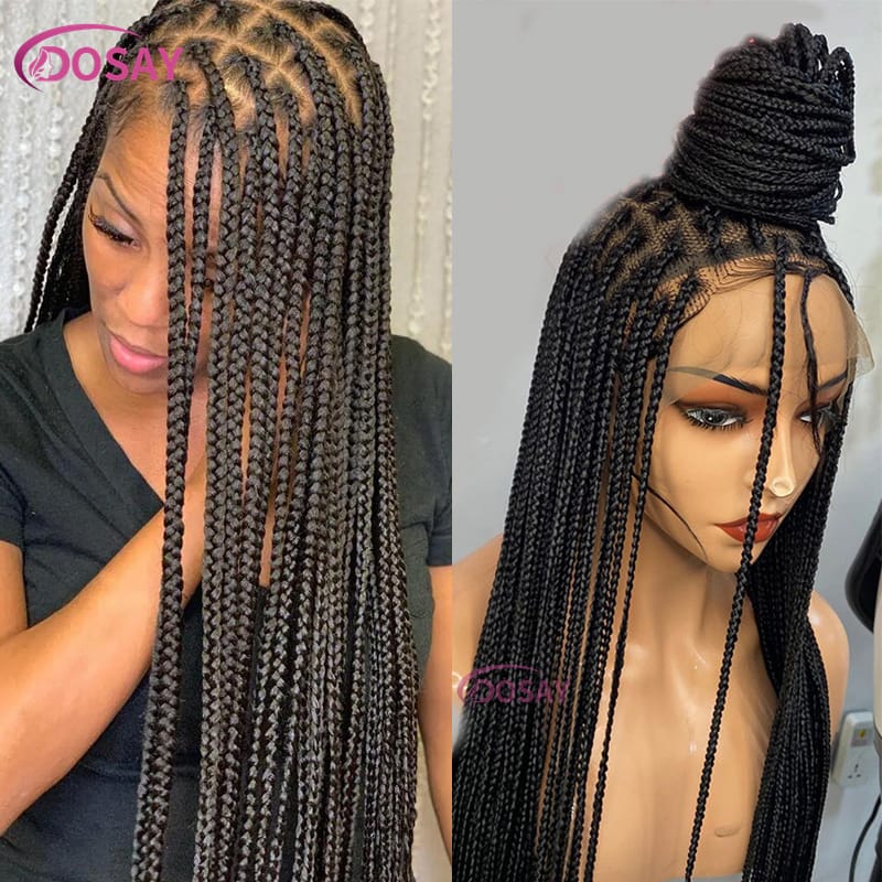 Synthetic Wig Box Braided Lace Front Wigs 36" Full Lace Braid Wigs Black Women Cornrow Knotless Braided Wigs Square Hair Wigs