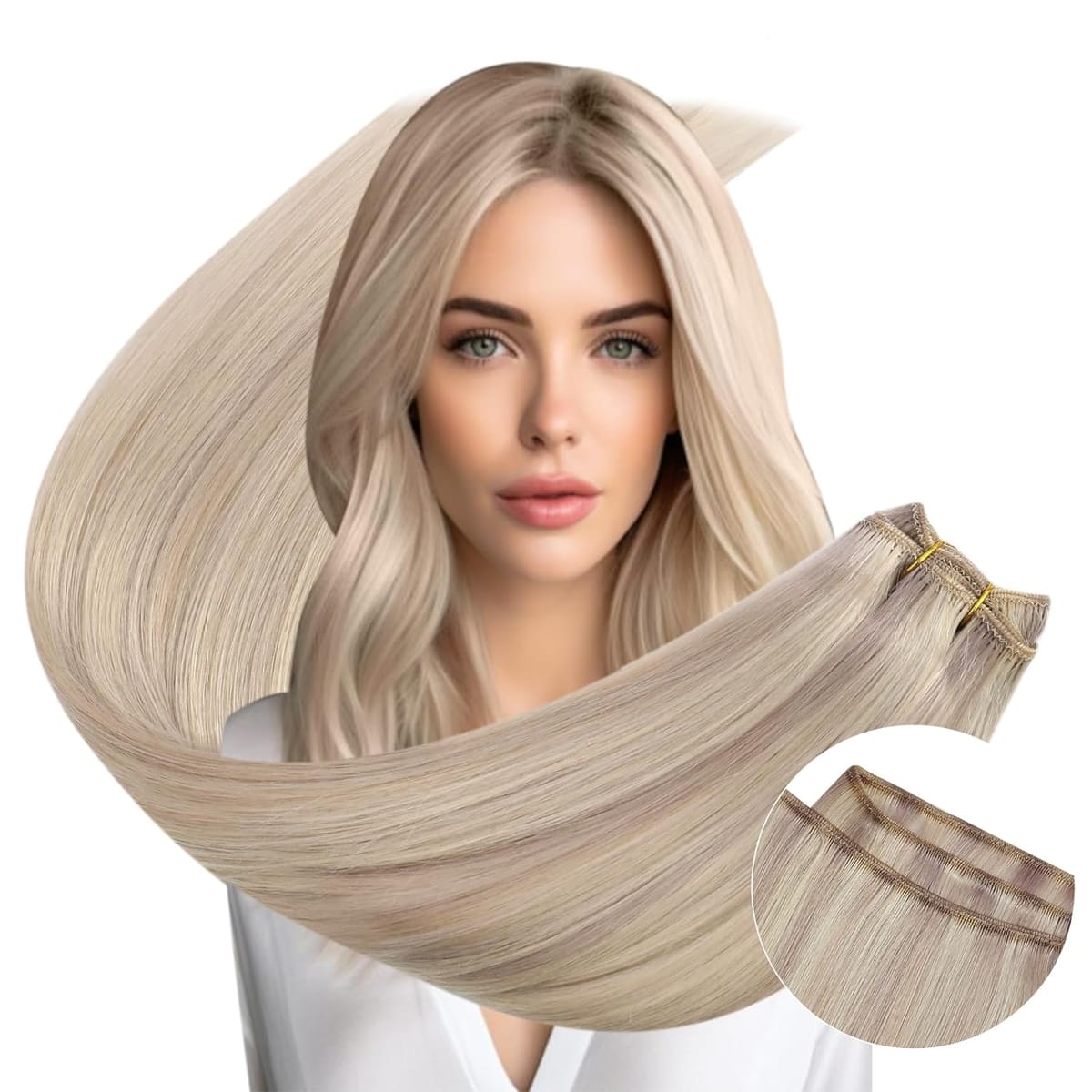 Ugeat Sew in Hair Extensions Human Hair Soft Natural Light Color Hair Bundles for Women Hair Weaves 100G Remy Human Hair