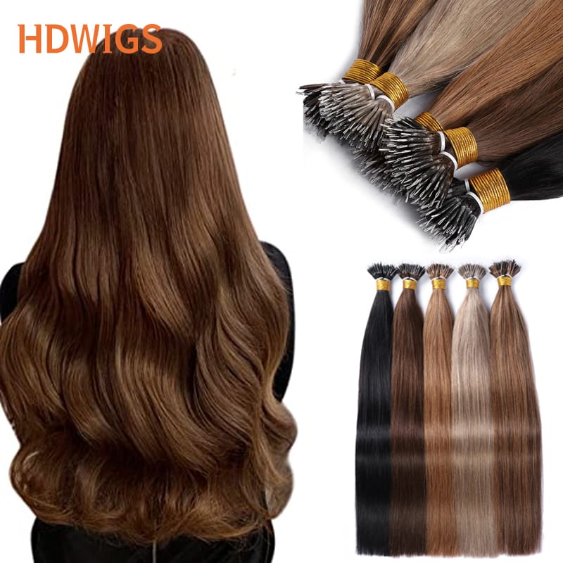 Straight Nano Ring Human Hair Extension 50pcs HDWIGS Brazilian Human Remy Hair Extensions Microlink Capsule Keratin Fusion Hair