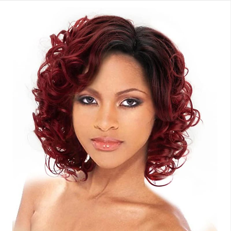 HAIRJOY Short Burgundy Curly Wigs for Black Women Ombre Wine Red  Short Synthetic Hair Wig