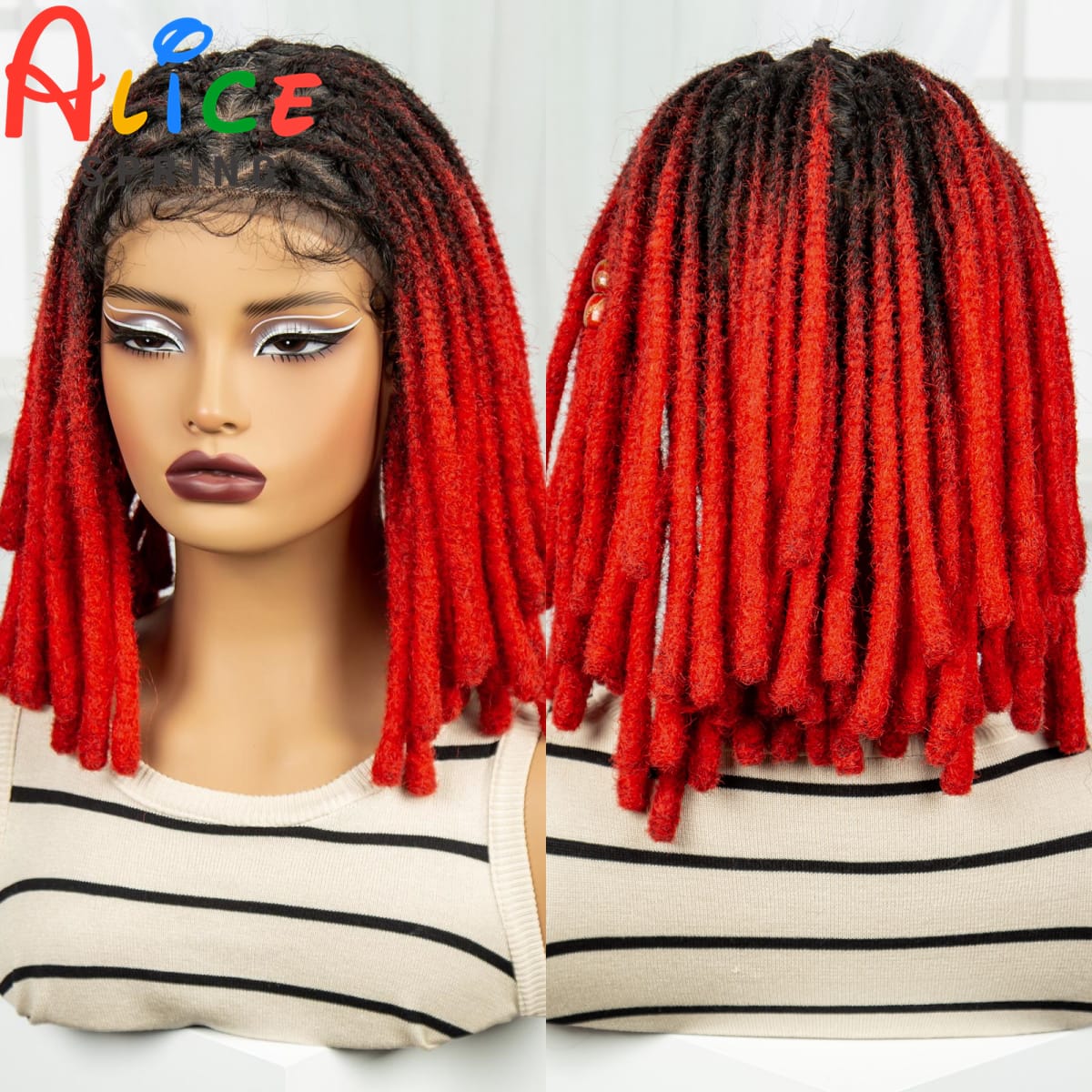 Red Color Faux Locs Braided Wig Synthetic Full Lace Knotless Box Braided Wig for Black Women Dreadlock Braids Wig with Baby Hair