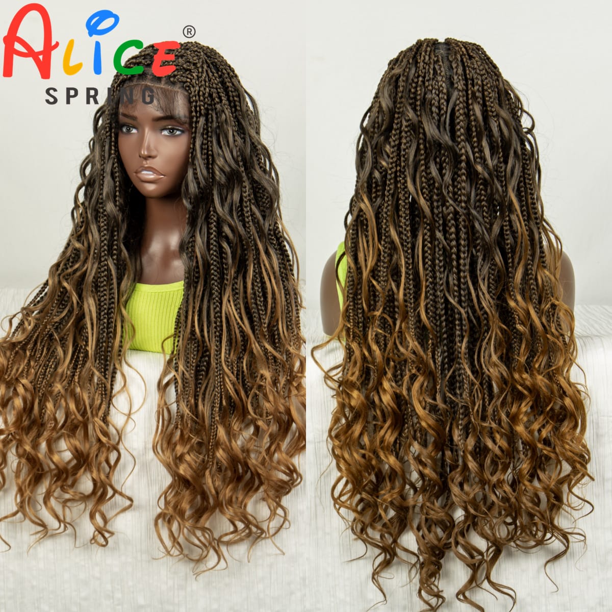 34 Inches 1B-27 Color Synthetic Curly Braided Wigs Deep Wave Full Lace Knotless Box Braided Wigs With Baby Hair For Black Woman
