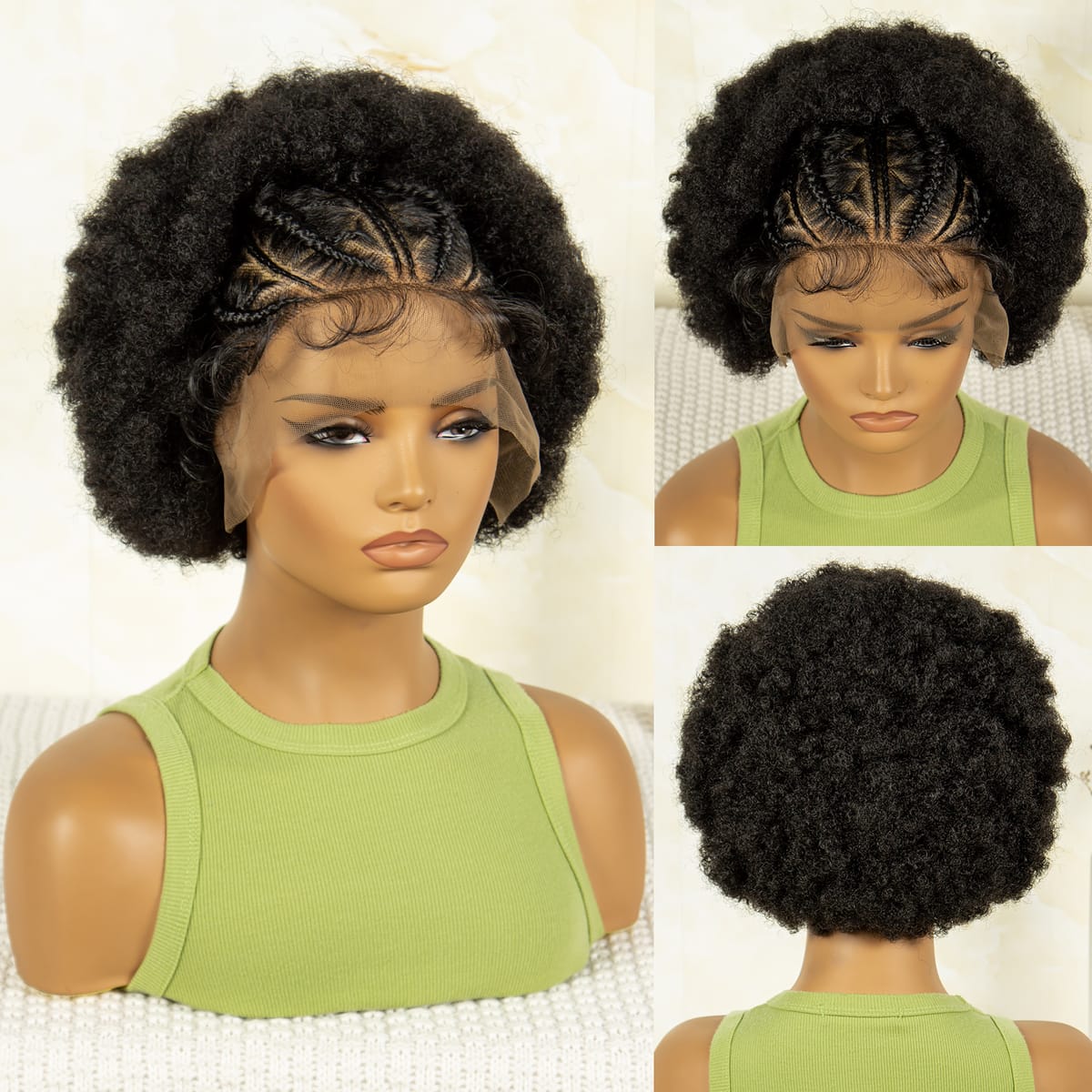8 Inches Synthetic Short Cornrow Braided Wigs Pixie Cut Kinky Curly Braided Wigs for Women Afro Braiding Wigs with Baby Hair