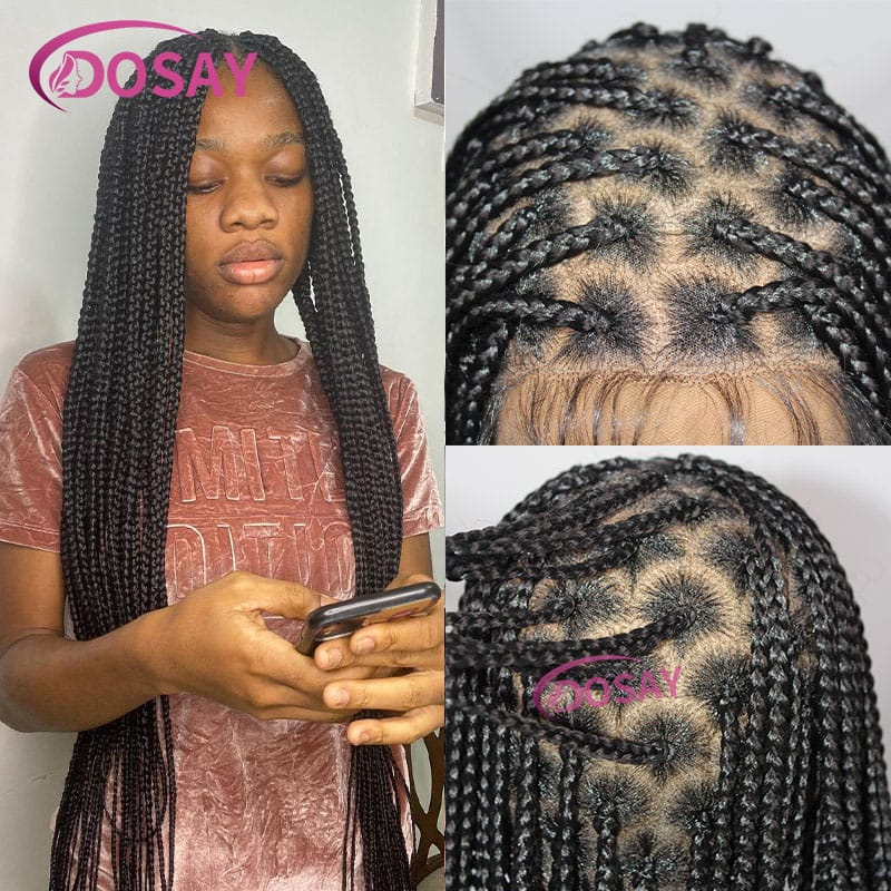 Full Lace Wig Box Braid Wigs With Baby Hair Knotess Braid Lace Front Wig African Synthetic Braided Wigs For Black Women 36 Inch