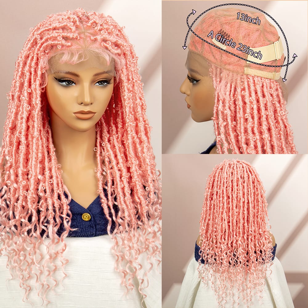 Pink Synthetic Braided Wigs Butterfly Locs Braids Wigs Full lace Braiding Wigs with Baby Hair Lightwight Wigs for Afican Women