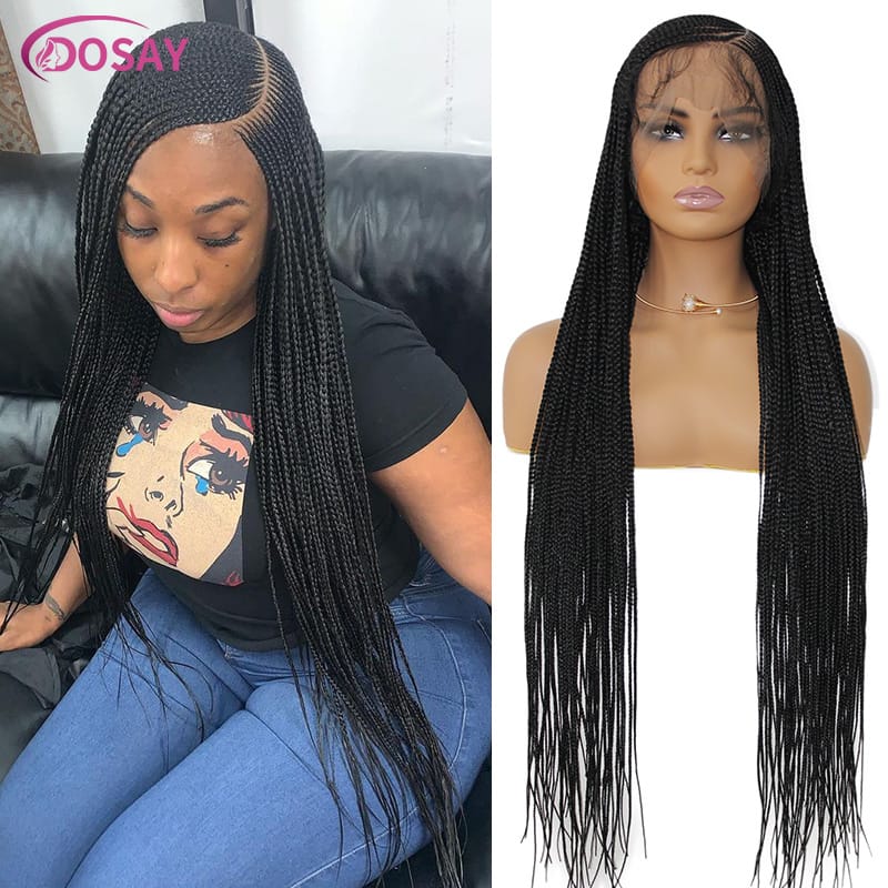 Synthetic Braided Wigs Full Lace Frontal Cornrow Braids Wig For Black Women Locs Goddess Box Braids Wig With Baby Hair Side Part