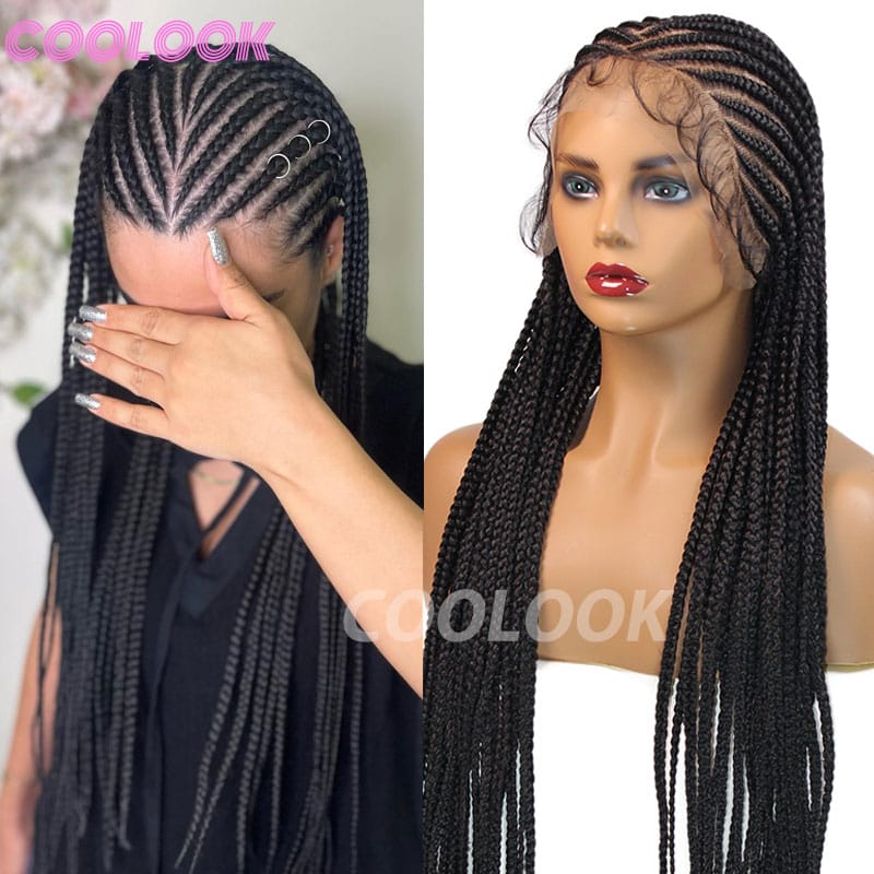 36" Full Lace Braided Wigs Synthetic Tribal Braids Wig Jumbo Knotless Box Braid Wigs Cornrow Wig For Black Women African Hair