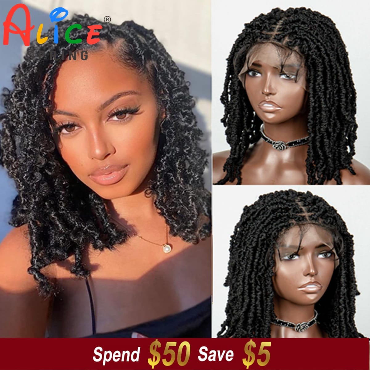 Synthetic Braided Butterfly Locs Bob Wigs Short Dreadlock Braided Wigs Lace Front Braided Knotless Box Wigs with Baby Hair