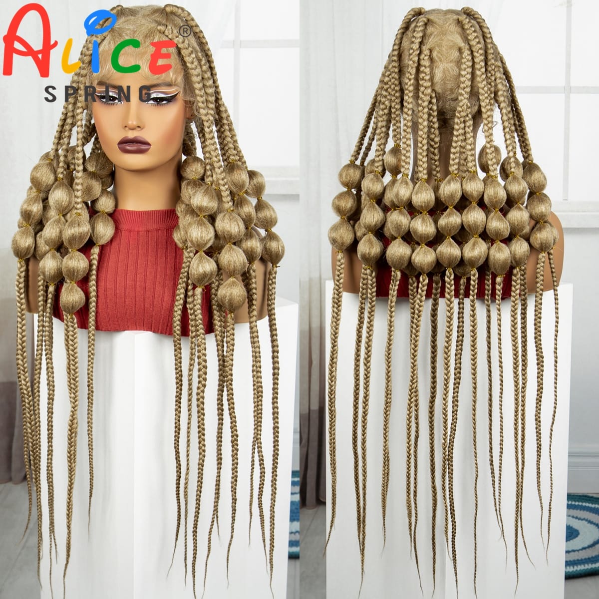 40 Inch Blonde Synthetic Full Lace Braided Wigs Synthetic Knotless Handmade Bantu Braids Lace Wig With Baby Hair For Black Women