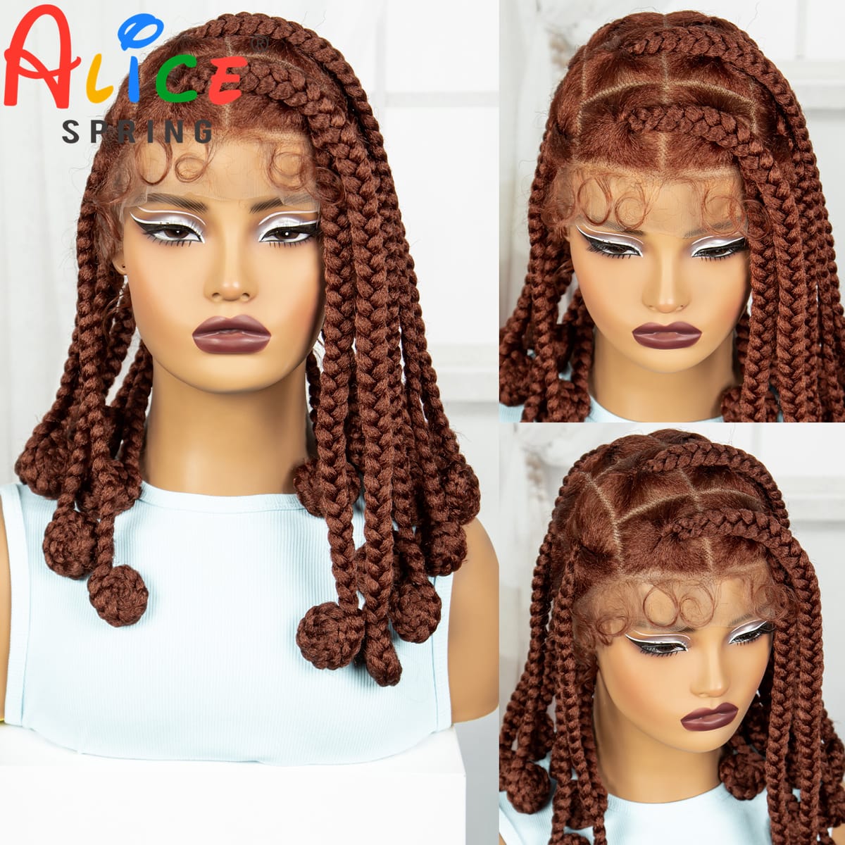 14 Inch Ginger Orange Synthetic Bantu Braided Wigs Transparent Full Lace Hair Wigs Knotless Box Braids with Baby Hair for Women
