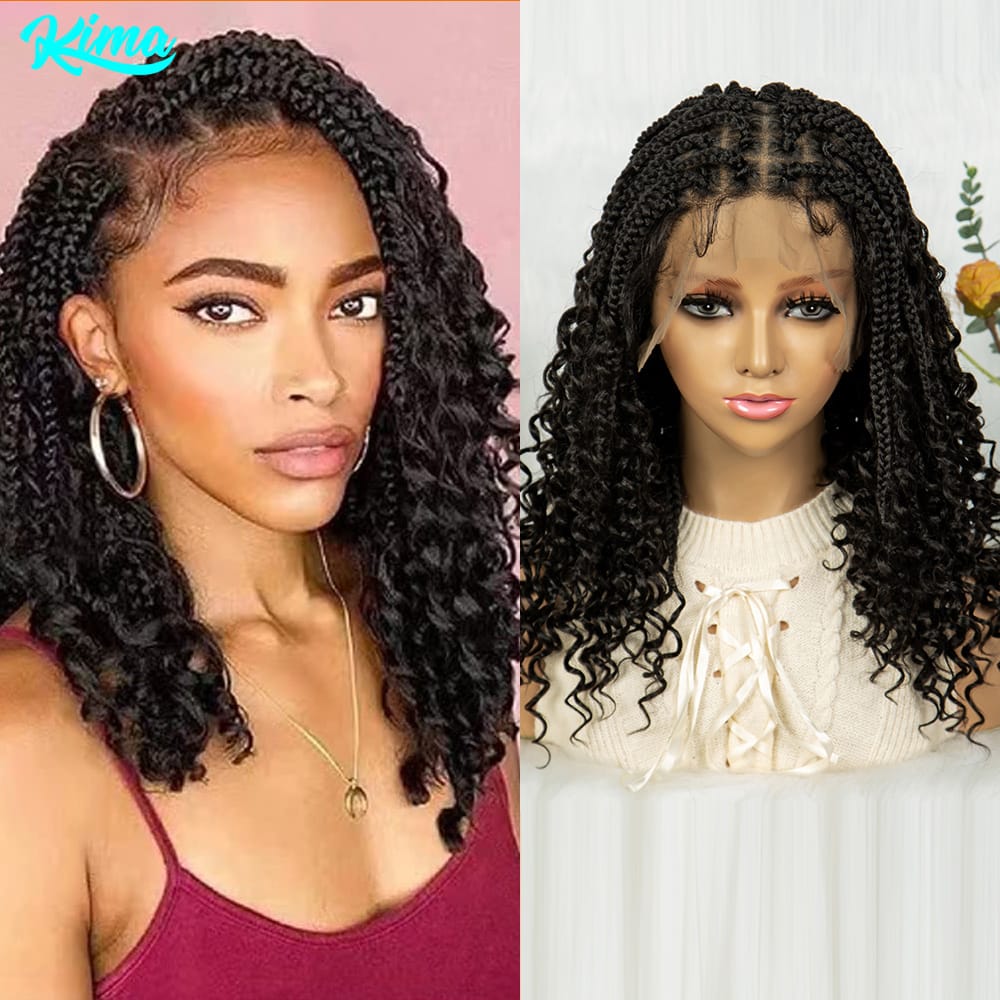 Kima Short Cornrow Braided Wig Full Lace Wigs Synthetic Curly Hair with Baby Hair for Black Women