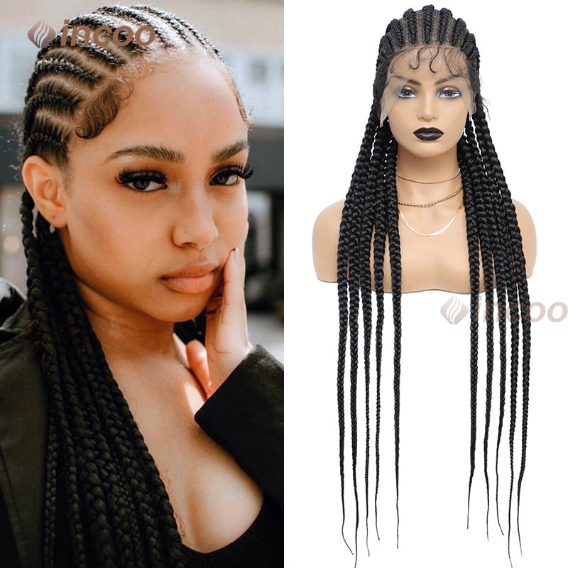 Incoo Synthetic Braided Wig Full Lace Front Wigs Knotless Braids Hair Wig Cornrow Braid Wig African Hair Durable Comfortable