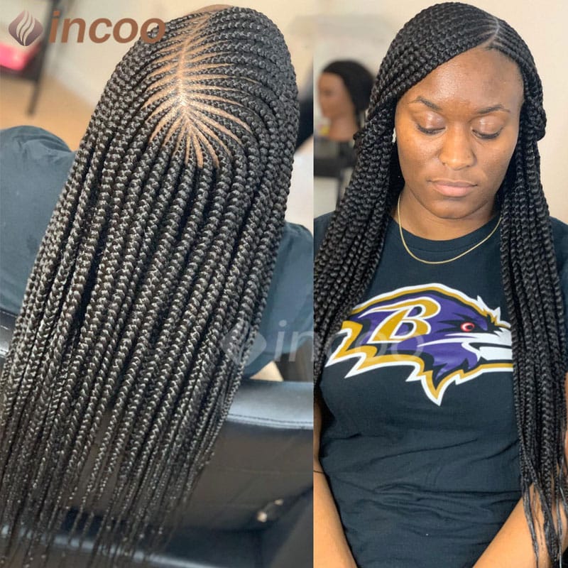 36 Inches Synthetic Full Lace Frontal Braided Wigs For Black Women Side Part Cornrow Braided Wigs With Baby Hair Afro American