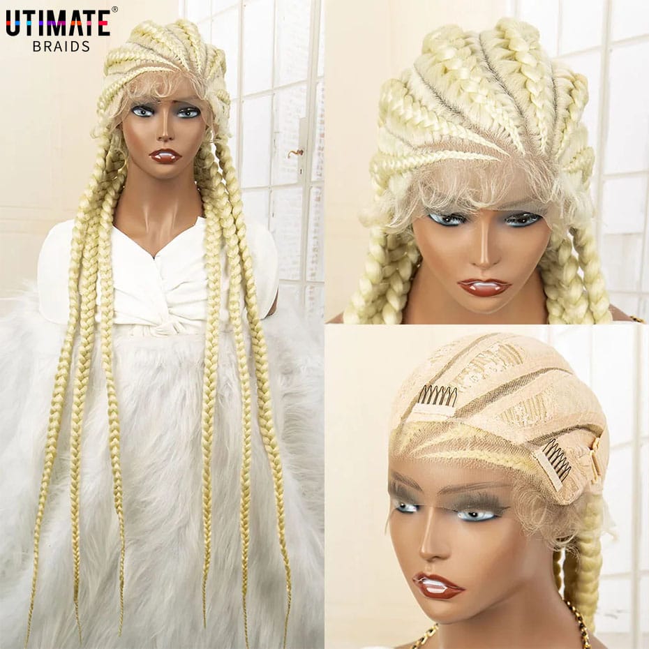 613 Color Synthetic Knotless Box Braided Wig 36 Inches African American Braiding Hair for Black Women Lace Frontal Braids Wig