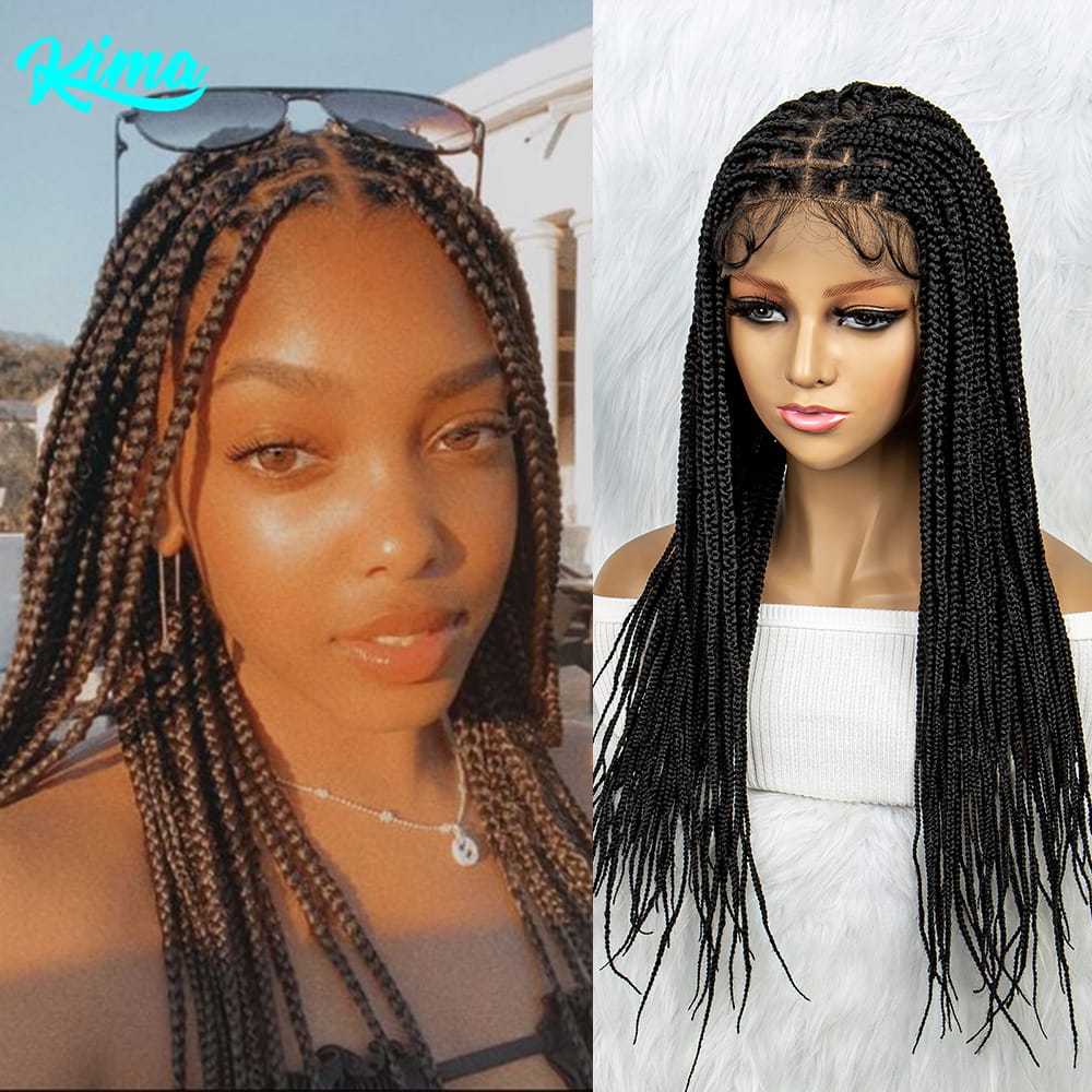 Synthetic Full Lace Wig Braided Wigs For Black Women Crochet Braid 24 Inches Braiding Hair Knotless Box Cornrow Braids Wigs