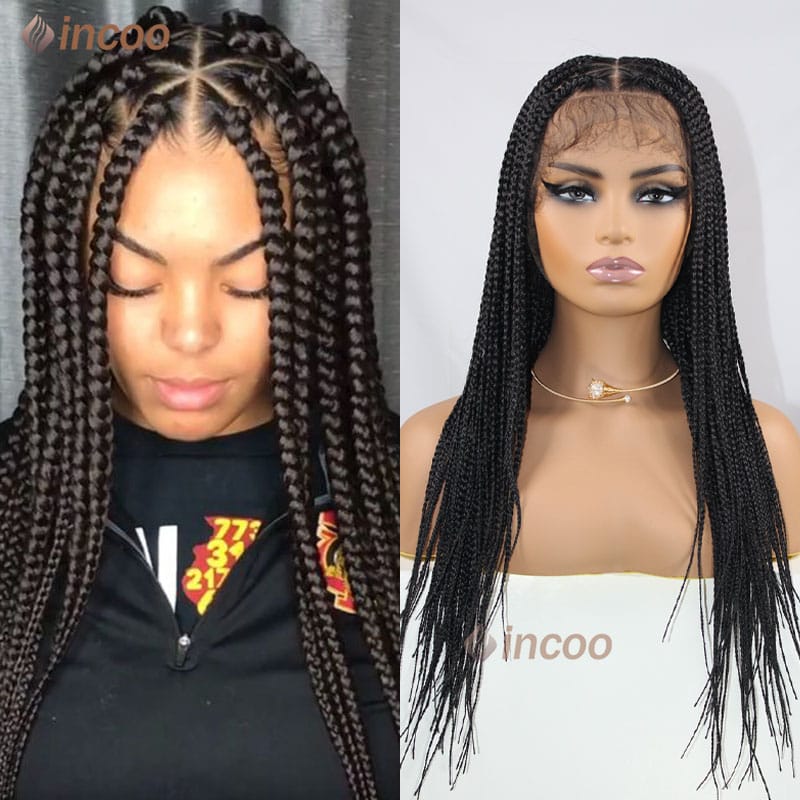 Synthetic Full Lace Braided wigs 360 Lace Front Box Braids Wig With Baby Hair Triangle Knotless Braided Wigs For Black Women 24"
